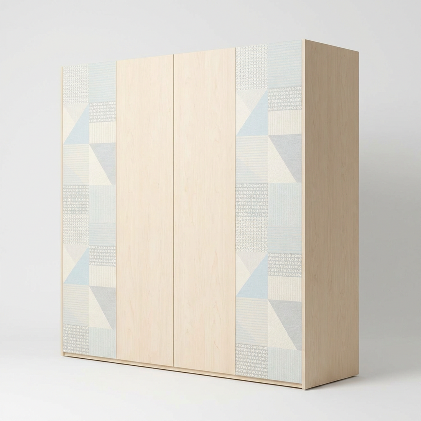 Modern Minimalist Wooden Wardrobe | 4-Door Closet | Geometric Pattern Panels
